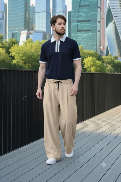 BAGGY CARGO + CONTRAST COLLAR T SHIRT
